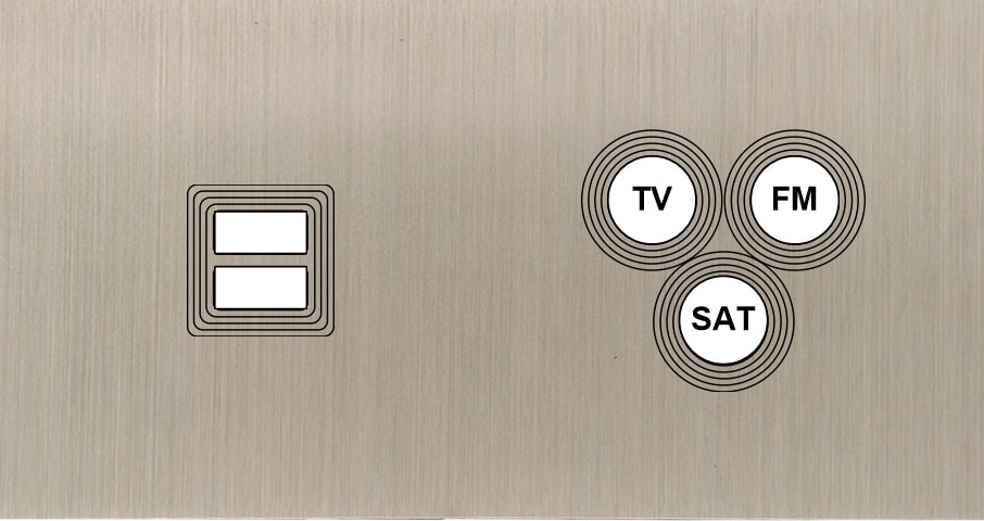 MODELEC - Façade Empreintes VOLUME Nickel Satiné Double Horiz Chargeur USB Prise TV FM SAT