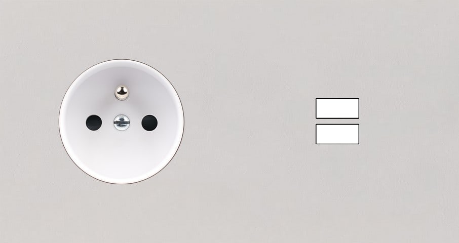 MODELEC - Façade Empreintes PLAN Blanc Double Horizontale Prise de Courant Chargeur USB M