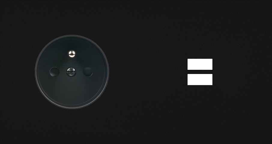 MODELEC - Façade Empreintes PLAN Noir Double Horizontale Prise de Courant Chargeur USB M