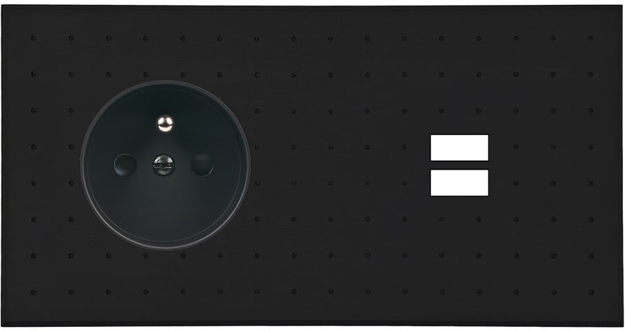 MODELEC - Façade Empreintes POINT Noir Double Horizontale Prise de Courant Chargeur USB M