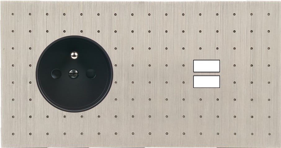 MODELEC - Façade Empreintes POINT Nickel Satiné Double Horizontale Prise de Courant U1 M