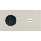 MODELEC - Façade "M" Nickel Brosse Double Horizontale 1 Prise 1 Chargeur USB magnétique