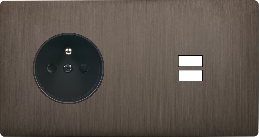 MODELEC - Façade "M" Laiton Canon De Fusil Dbl Horizontale 1 Prise 1 Chargeur USB magnétiq