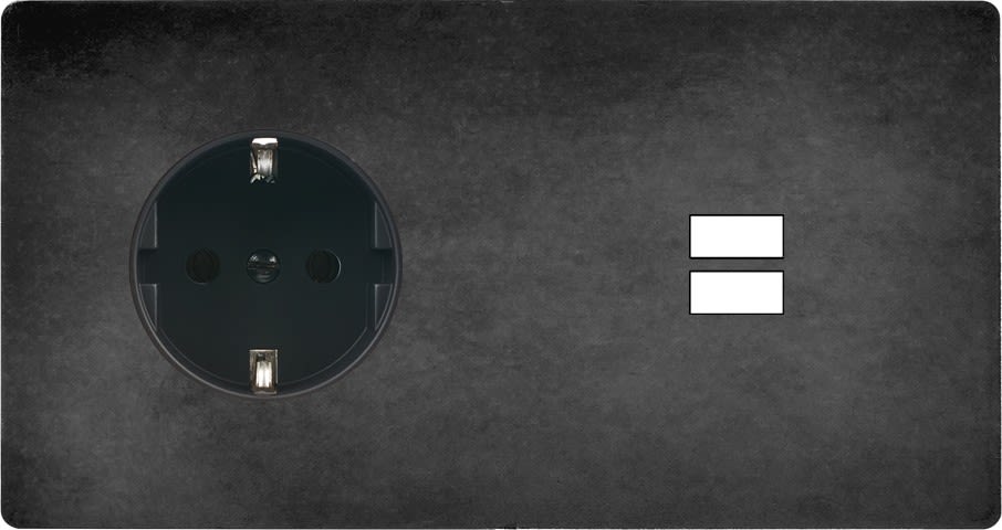 MODELEC - Façade "M" Acier Verni Double Horizontale 1 Prise Schuko 1 Chargeur USB magnétiq