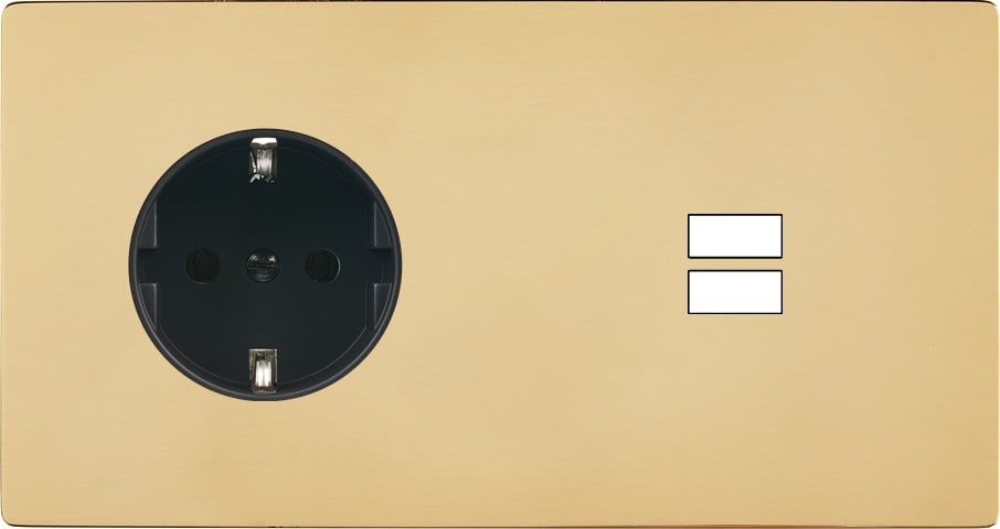 MODELEC - Façade "M" Laiton Miroir Double Horizonta 1 Prise Schuko 1 Chargeur USB magnétiq