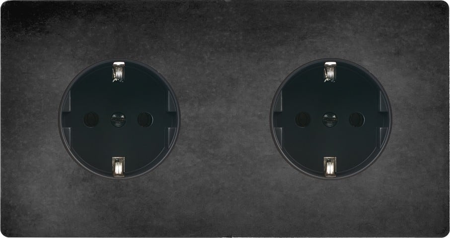 MODELEC - Façade "M" Acier Verni Double Horizontale 1 Prise Schuko 1 Prise Schuko magnétiq