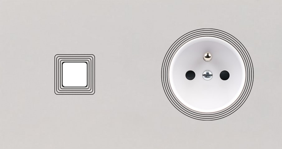 MODELEC - Façade Empreintes VOLUME Blanc Double Horizontale 1 bouton Prise de Courant M
