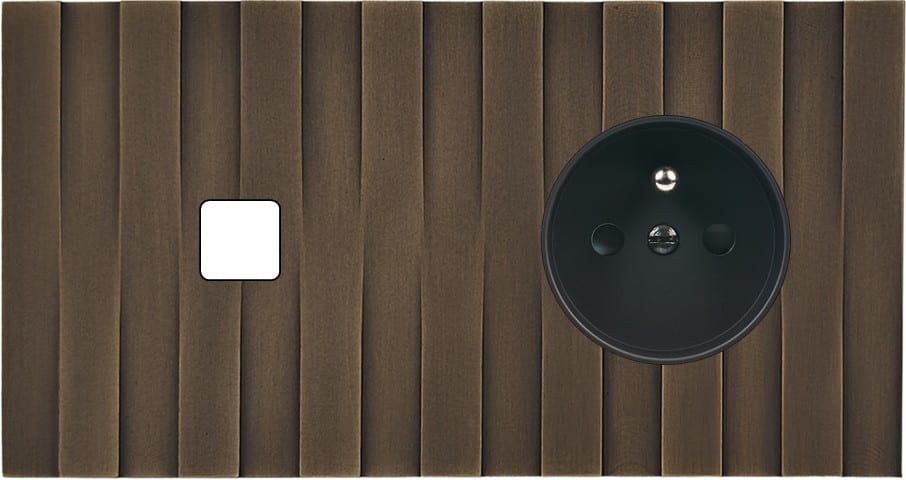MODELEC - Façade Empreintes LIGNE Vieux Bronze Double Horiz 1 bouton Prise de Courant M