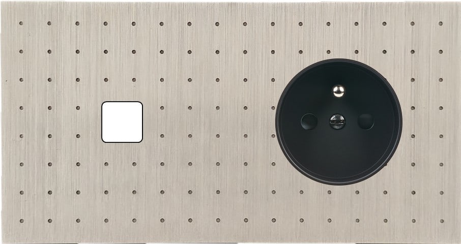 MODELEC - Façade Empreintes POINT Nickel Satiné Double Horizontale 1 bouton PC M