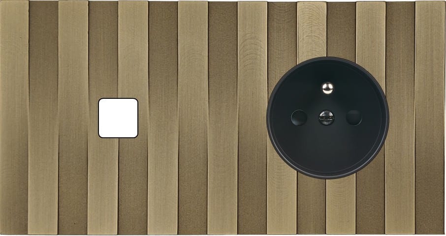 MODELEC - Façade Empreintes LIGNE Laiton Satiné Double Horizontale 1 bouton PC M