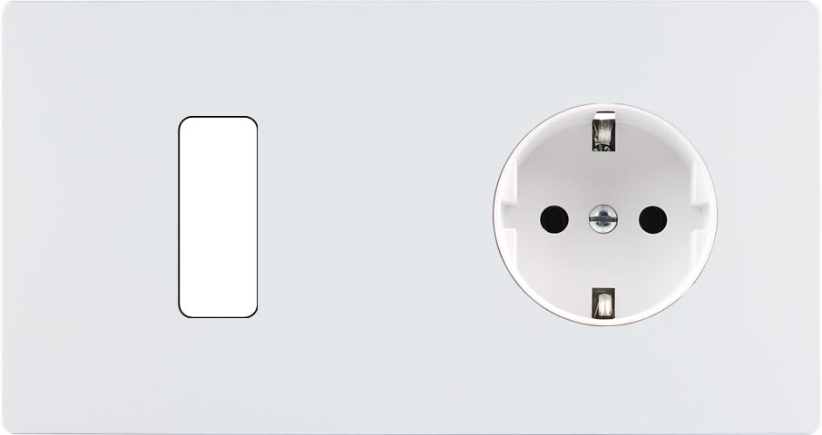 MODELEC - Façade "M" Blanc Mat Double Horizontale 1 Bouton 1 Prise Schuko magnétique