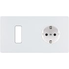 MODELEC - Façade "M" Blanc Mat Double Horizontale 1 Bouton 1 Prise Schuko magnétique