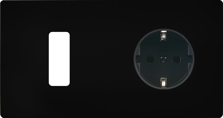 MODELEC - Façade "M" Noir Mat Double Horizontale 1 Bouton 1 Prise Schuko magnétique