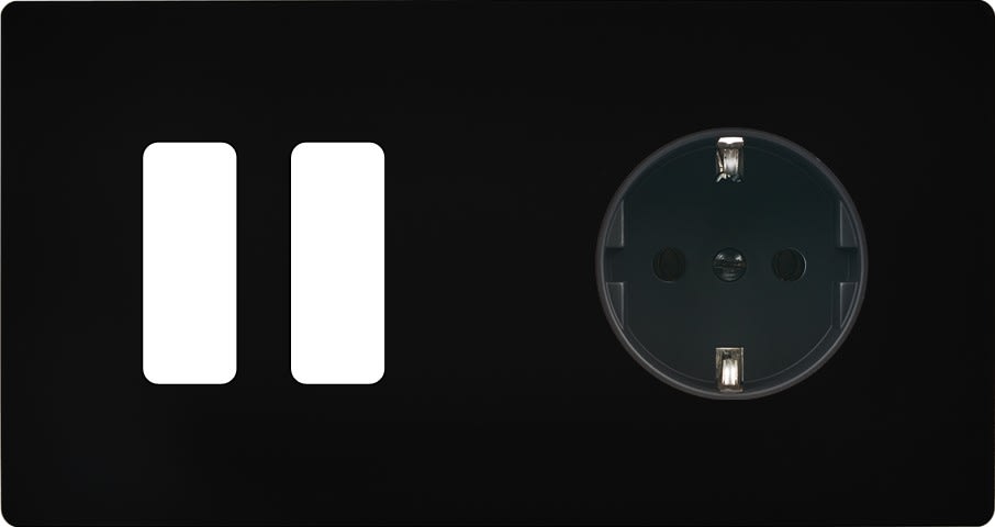 MODELEC - Façade "M" Noir Mat Double Horizontale 2 Boutons 1 Prise Schuko magnétique