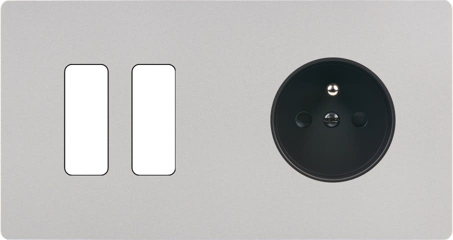 MODELEC - Façade "M" Nickel Sable Double Horizontale 2 Boutons 1 Prise magnétique