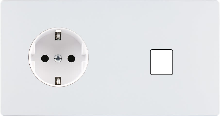 MODELEC - Façade "M" Blanc Mat Double Horizontale 1 Prise Schuko 1 Media magnétique