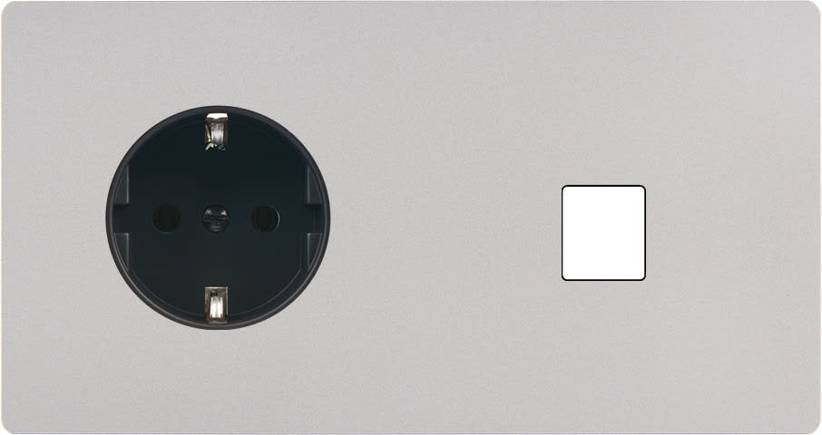 MODELEC - Façade "M" Nickel Sable Double Horizontale 1 Prise Schuko 1 Media magnétique