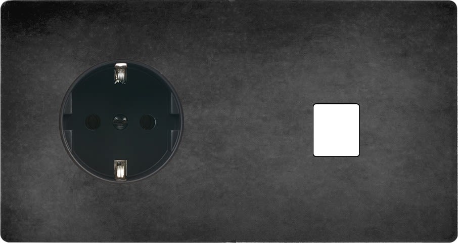 MODELEC - Façade "M" Acier Verni Double Horizontale 1 Prise Schuko 1 Media magnétique