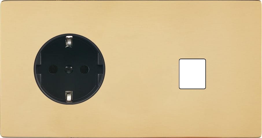 MODELEC - Façade "M" Laiton Miroir Double Horizontale 1 Prise Schuko 1 Media magnétique