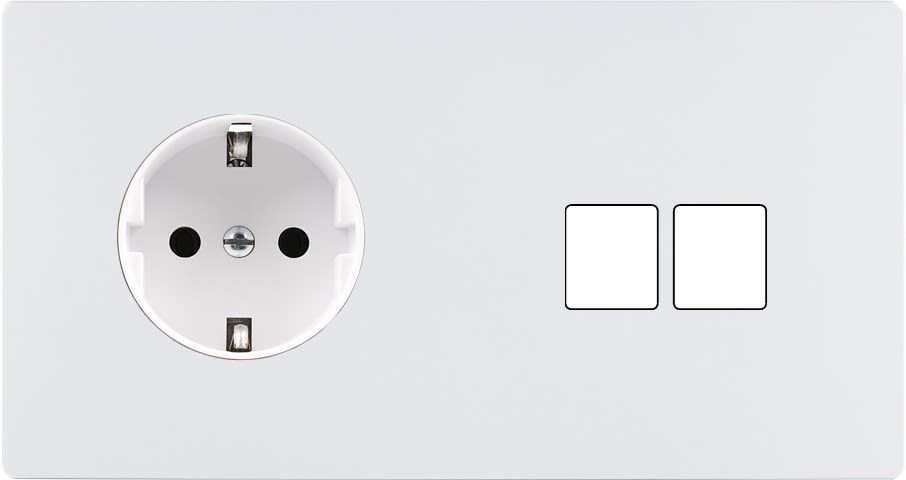 MODELEC - Façade "M" Blanc Mat Double Horizontale 1 Prise Schuko 2 Media magnétique