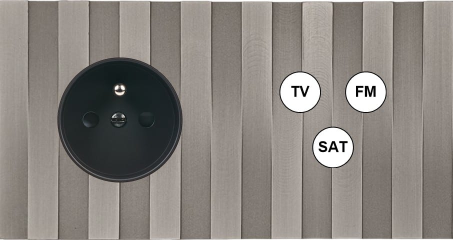 MODELEC - Façade Empreintes LIGNE Nickel Satiné Double Horiz Prise de Courant TV FM SAT