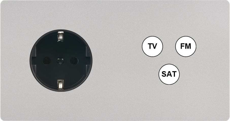 MODELEC - Façade "M" Nickel Sable Double Horizontale 1 Prise Schuko 1 Tv-Fm-Sat magnétique