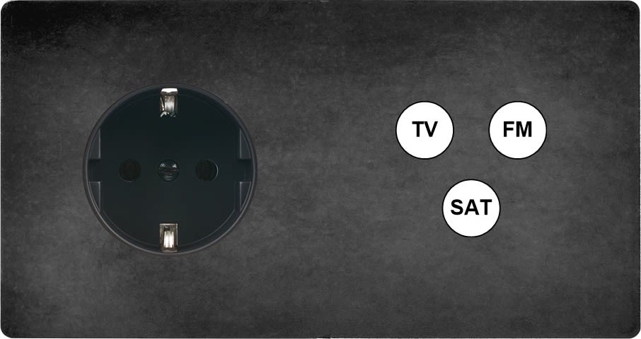 MODELEC - Façade "M" Acier Verni Double Horizontale 1 Prise Schuko 1 Tv-Fm-Sat magnétique