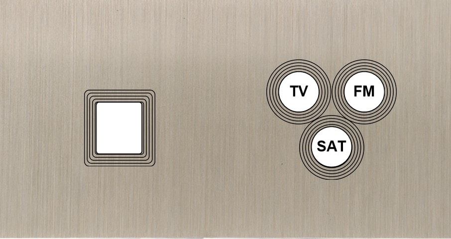 MODELEC - Façade Empreintes VOLUME Nickel Satiné Double Horiz Média Prise TV FM SAT M