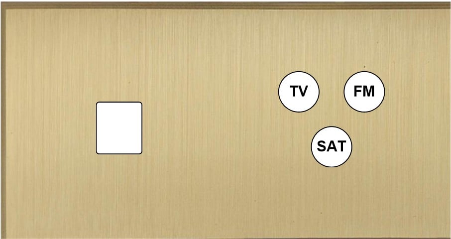 MODELEC - Façade Empreintes ANGLE Laiton Satiné Double Horizontale Média Prise TV FM SAT M