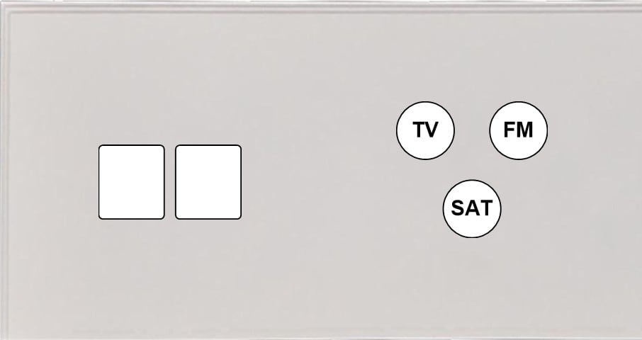 MODELEC - Façade Empreintes ANGLE Blanc Double Horizontale Double Média Prise TV FM SAT M