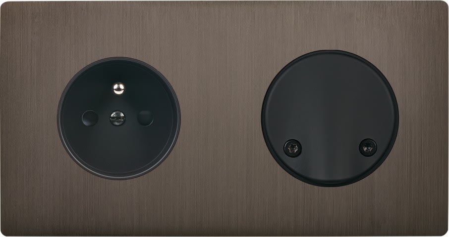 MODELEC - Façade "M" Laiton Canon Fusil Double Horizontal 1 Prise Sortie De Câble magnétiq