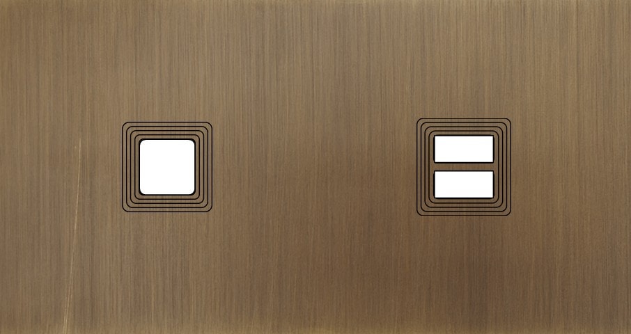 MODELEC - Façade Empreintes VOLUME Vieux Bronze Double Horiz 1 bouton carré Chargeur USB M
