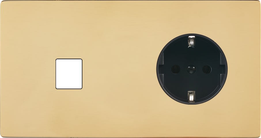 MODELEC - Façade "M" Laiton Miroir Double Horizontale 1 Media 1 Prise Schuko magnétique