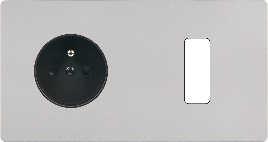 MODELEC - Façade "M" Nickel Sable Double Horizontale 1 Prise 1 Bouton magnétique