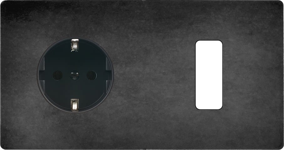 MODELEC - Façade "M" Acier Verni Double Horizontale 1 Prise Schuko 1 Bouton magnétique