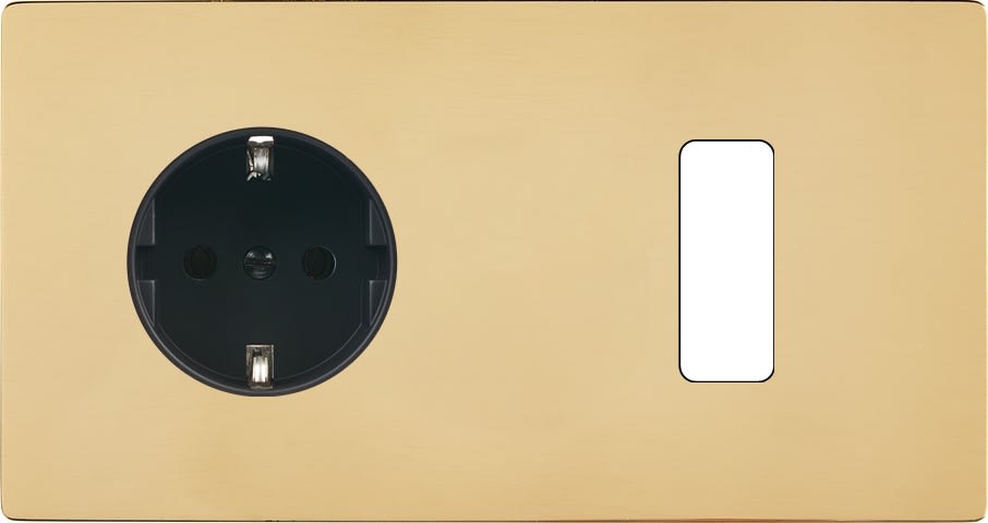 MODELEC - Façade "M" Laiton Miroir Double Horizontale 1 Prise Schuko 1 Bouton magnétique