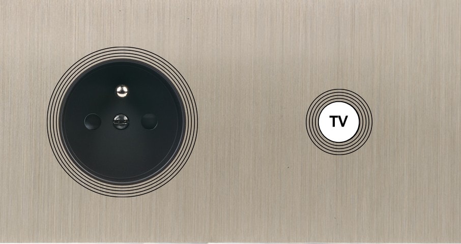 MODELEC - Façade Empreintes VOLUME Nickel Sat Double Horiz Prise de Courant Prise TV M