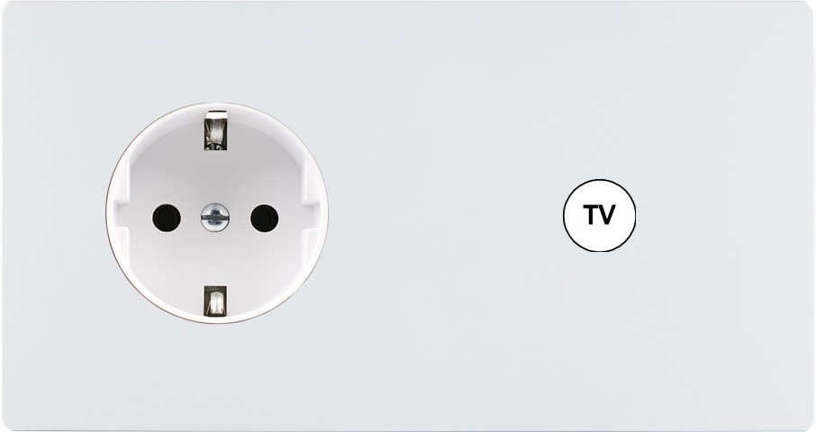 MODELEC - Façade "M" Blanc Mat Double Horizontale 1 Prise Schuko 1 Prise Tv magnétique