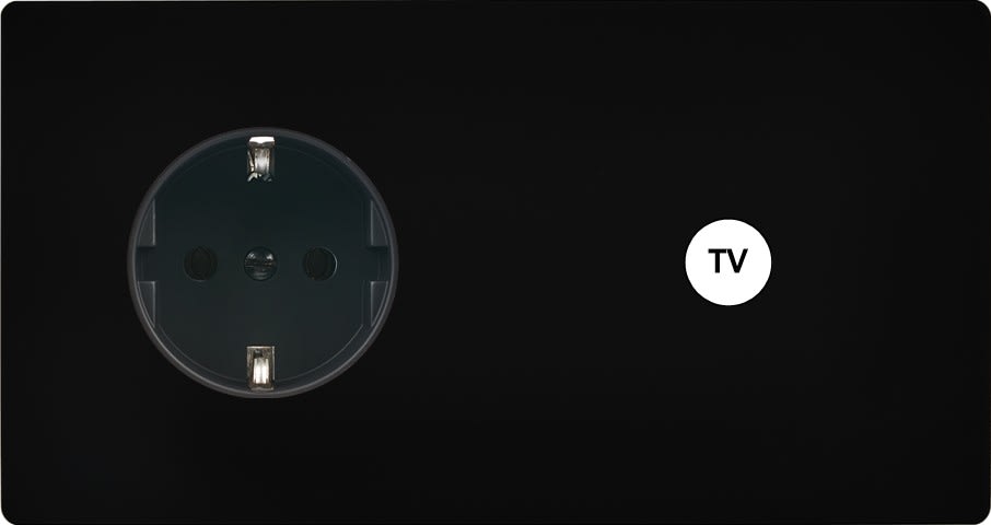 MODELEC - Façade "M" Noir Mat Double Horizontale 1 Prise Schuko 1 Prise Tv magnétique