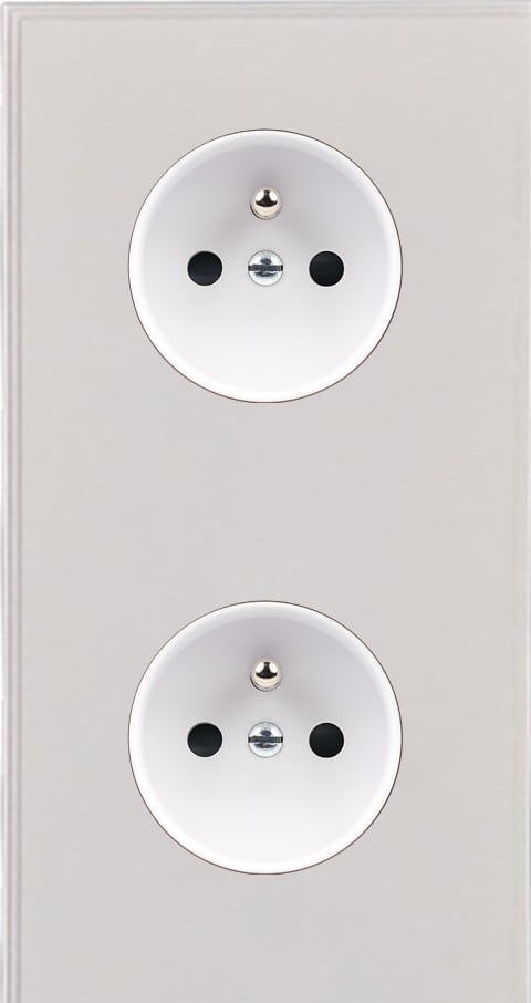 MODELEC - Façade Empreintes ANGLE Blanc Double Verticale 2 Prises de Courant, magnétique