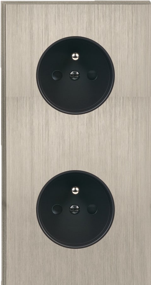 MODELEC - Façade Empreintes ANGLE Nickel Sat Double Verticale 2 Prises de Courant