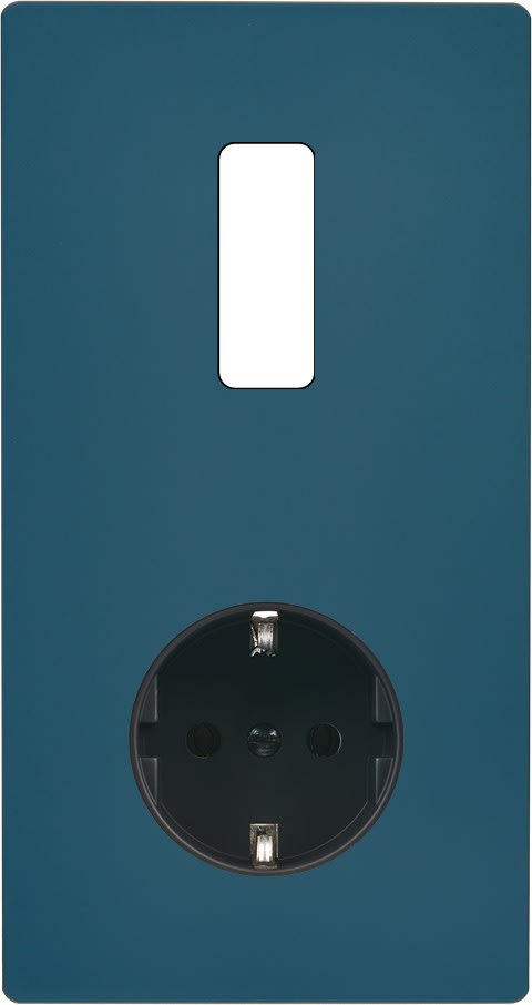 MODELEC - Façade "M" Gris Mat Double Verticale 1 Bouton 1 Prise Schuko magnétique