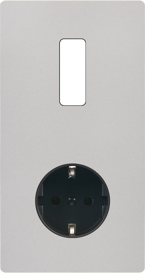 MODELEC - Façade "M" Nickel Sable Double Verticale 1 Bouton 1 Prise Schuko magnétique