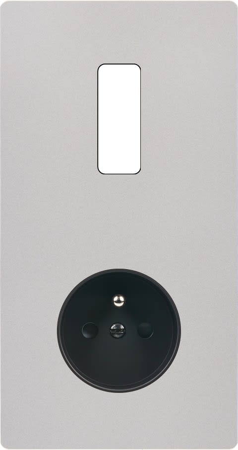 MODELEC - Façade "M" Nickel Sable Double Verticale 1 Bouton 1 Prise magnétique