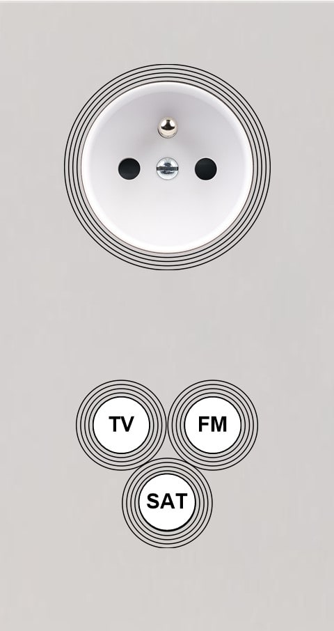 MODELEC - Façade Empreintes VOLUME Blanc Double Verti Prise de Courant Prise TV FM SAT M