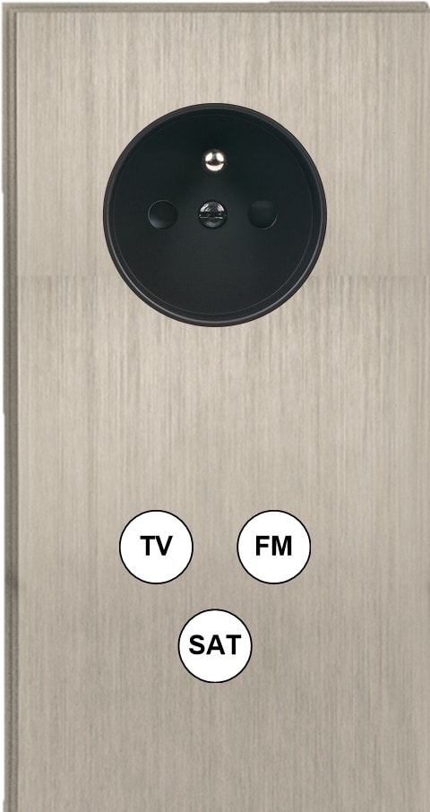 MODELEC - Façade Empreintes ANGLE Nickel Sat Double Verticale Prise de Courant TV FM SAT M