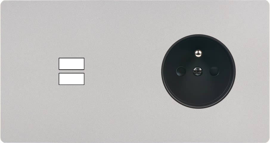 MODELEC - Façade "M" Nickel Sable Double Horizontale 1 Chargeur USB magnétique