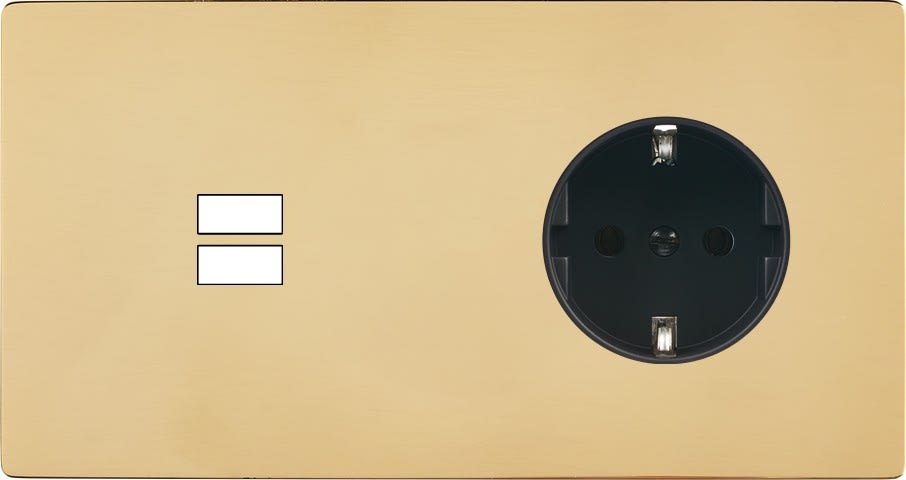 MODELEC - Façade "M" Laiton Miroir Double Horizontale 1 Chargeur USB P magnétique