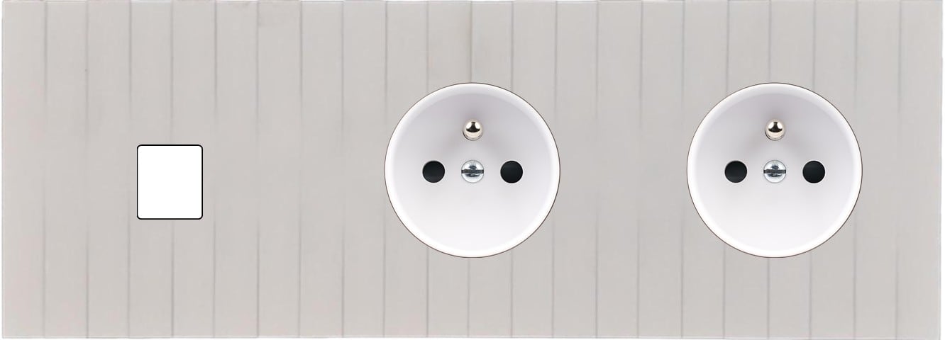 MODELEC - Façade Empreintes LIGNE Blanc Triple Horiz 1 Média 2 Prises de Courant, magn