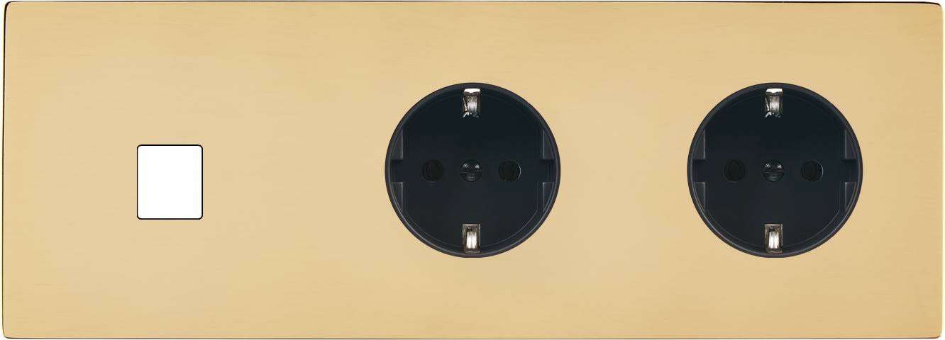 MODELEC - Façade "M" Laiton Miroir Triple Horizontale 1 Media 2 Prises Schuko magnétique